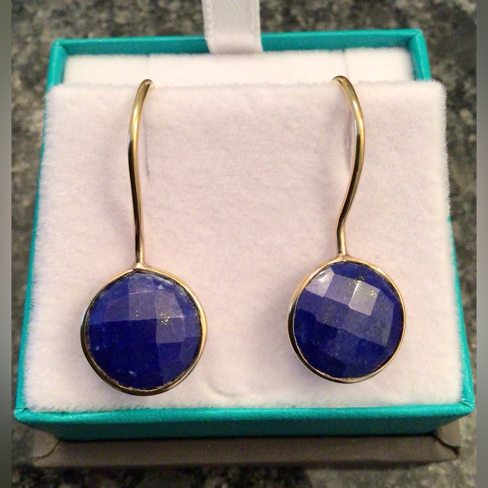 Lapis Lazuli Round 12mm Round Faceted Gemstone Drop Earrings